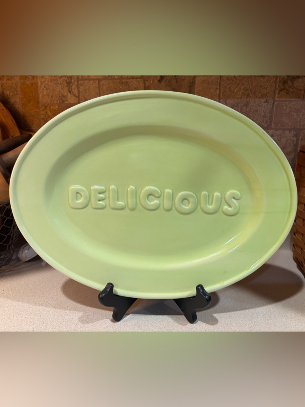 Green 'Delicious' Novelty Ceramic Serving Platter